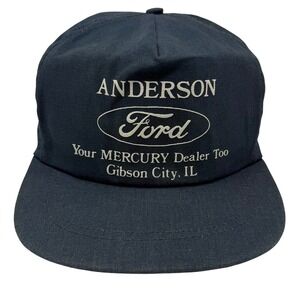 Ford Hat Mens Navy Anderson Ford Mercury Dealer Gibson City IL Leather Strapback